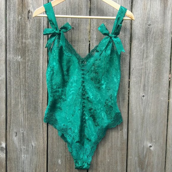 Victoria's Secret Other - 1990s Victoria's Secret Green Satin & Lace Teddy